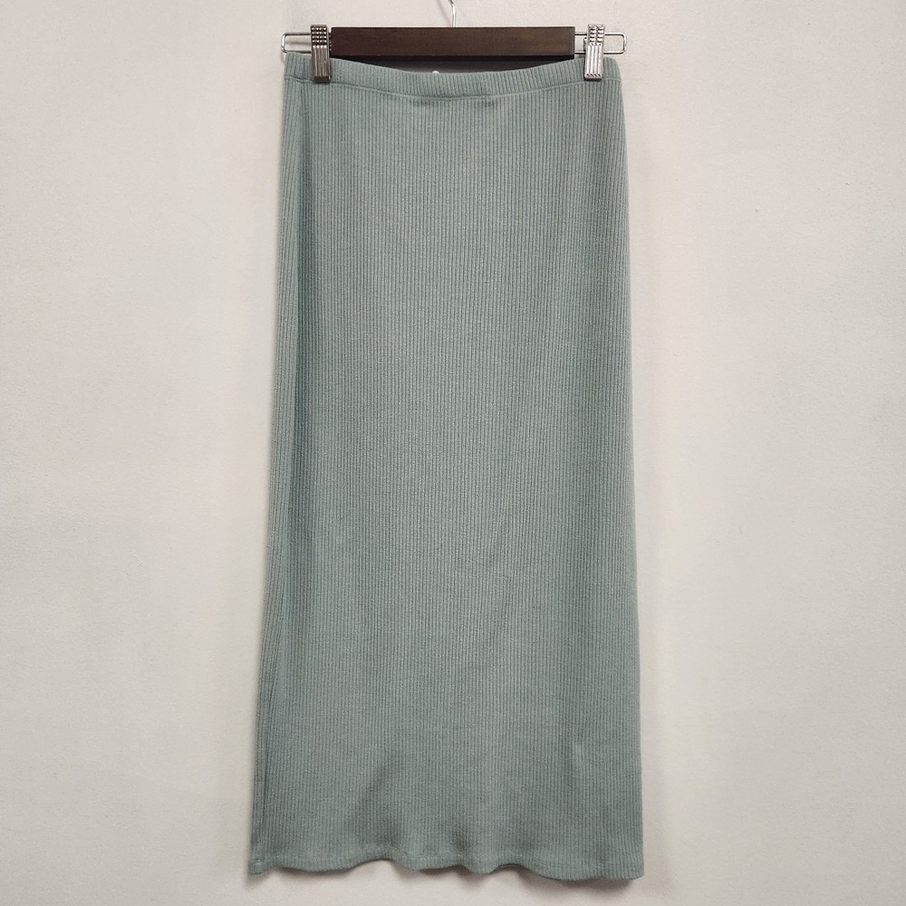 Reformation Womens Pull On Ribbed Maxi Skirt Size L Blue Green Stretch Soft Girl